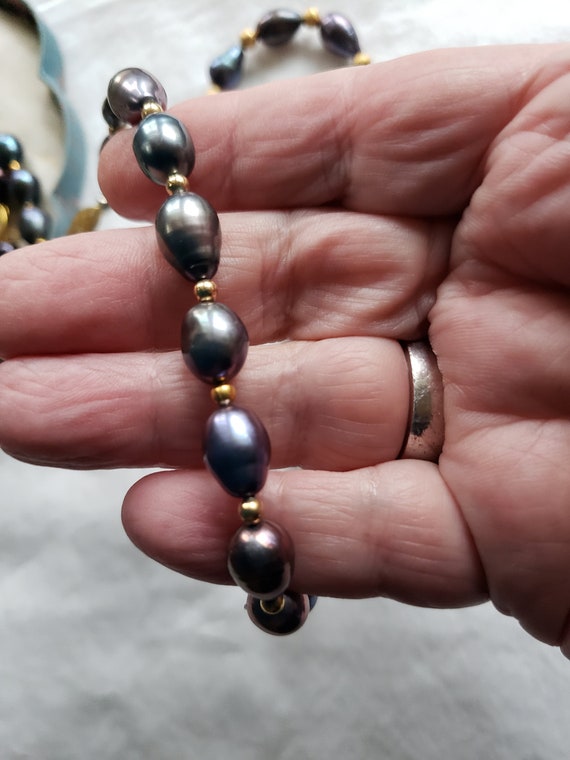 Black Baroque Pearls 22" GP clasp - image 4