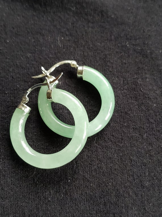 Jade Hoop Earrings in Sterling Silver