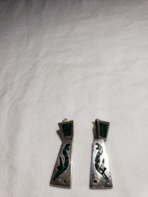 ON SALE Mexican Turquoise Inlay 1950's Earrings - image 5