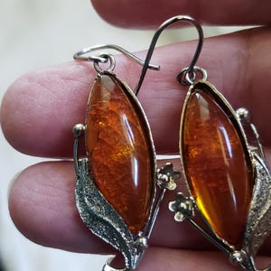 On Sale Amber sterling silver Drop Earrings