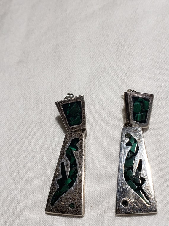 ON SALE Mexican Turquoise Inlay 1950's Earrings - image 1