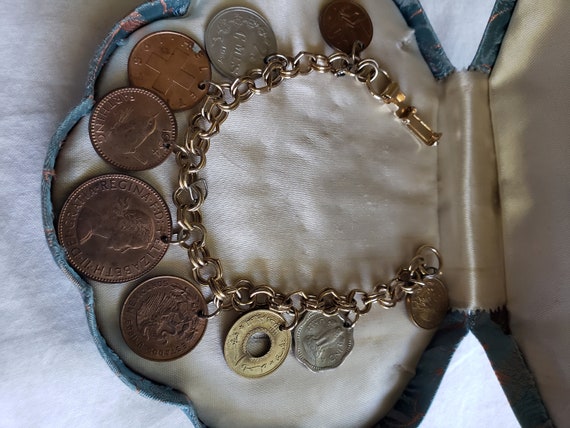On Sale Coin Charm Bracelet 7" Foreign Coins from… - image 3