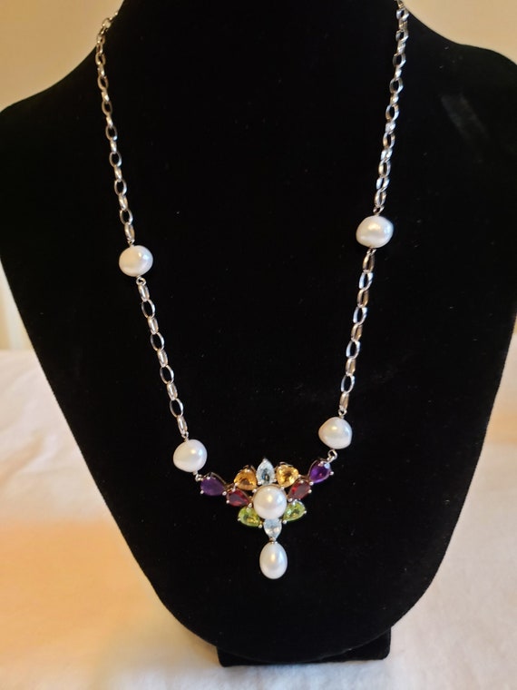 Gemstone Necklace with genuine gemstones and pearl