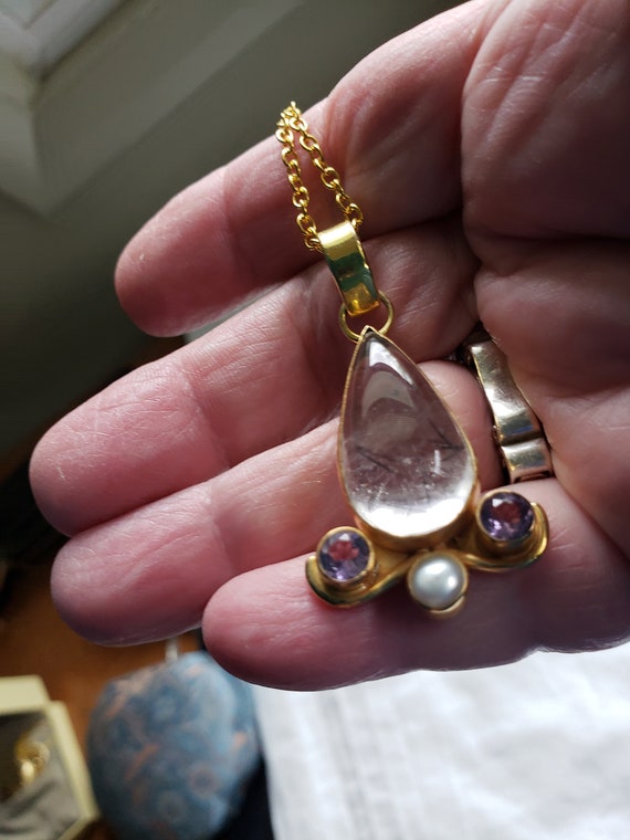 Rutile Quartz Pendant SS gold plated on a 22-inch 