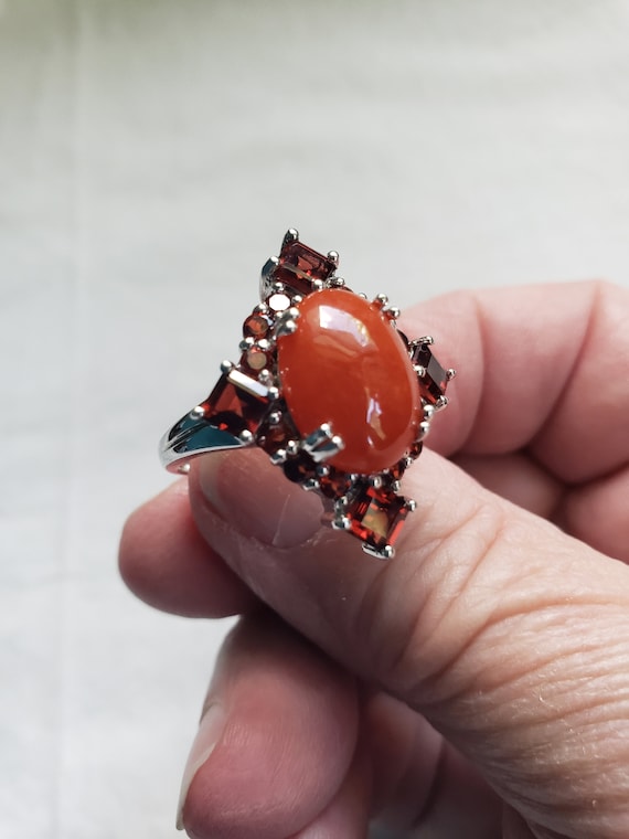 Carnelian size 9 and Garnet ring in SS