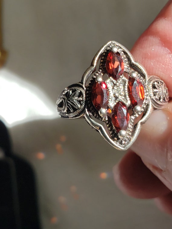 Garnet size 9 ring and Diamond in SS