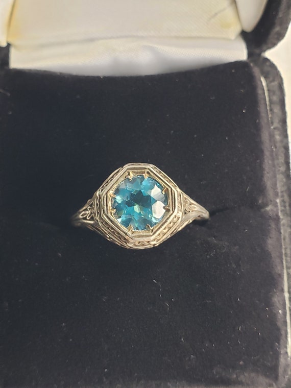 Victorian engagement ring size 6.5 Blue Topaz SS … - image 4