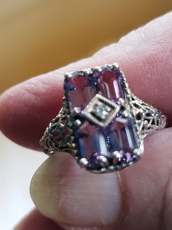 Art Deco Amethyst and Diamond size 7 Ring