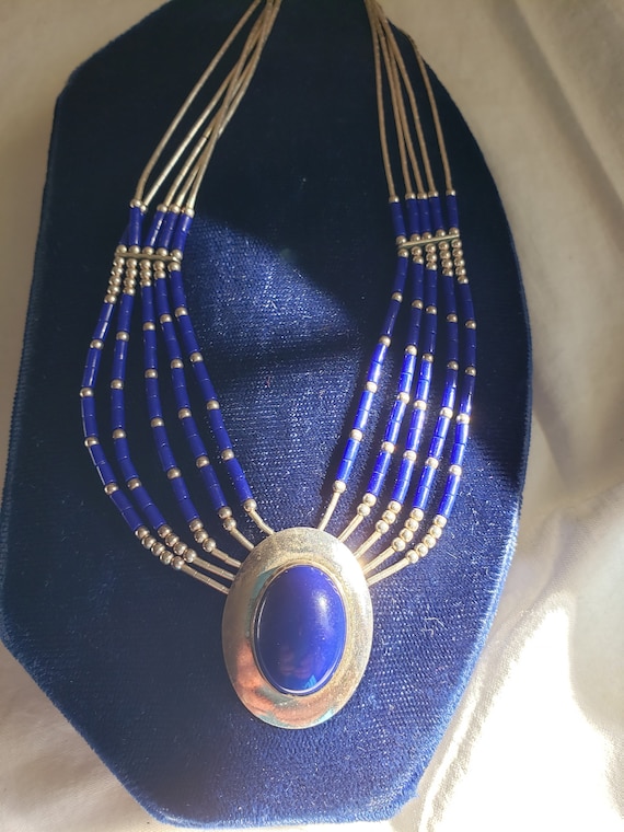 Lapis Lazuli and Liquid Silver SS Necklace 18 inch