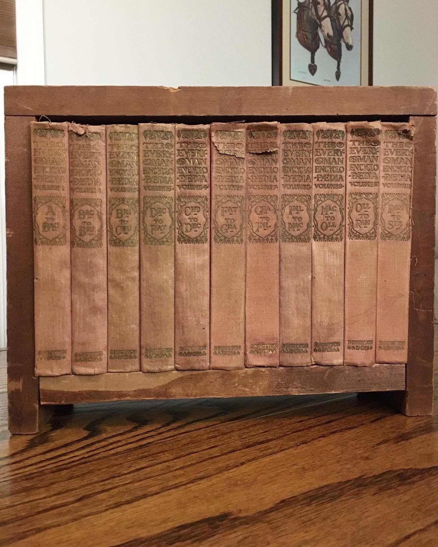 1913 set of Everyman’s Library Encyclopedias with custom wooden shelf!