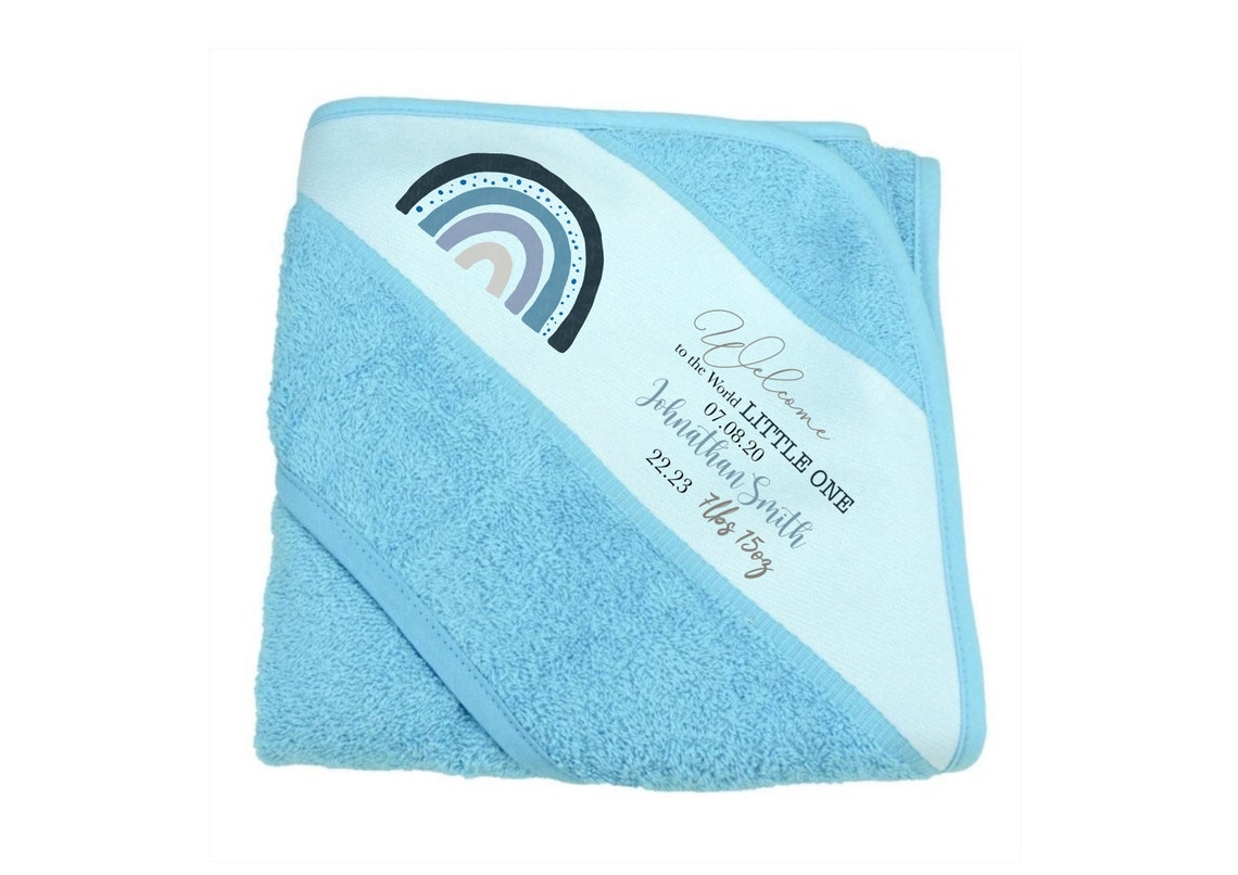 Baby Towel Personalised with Birth Announcement and Rainbow Etsy