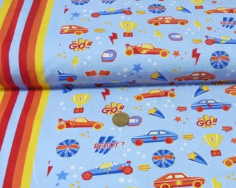 Ready Go Hilco fabric light blue cotton jersey children's fabric vehicles JaTiJu 50 cm, 22.40 EUR/meter