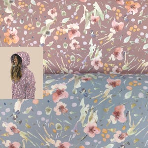 Giacca Softshell Flowers in tessuto antivento e idrorepellente per esterni, blu denim o malva, 50 cm, 19,78 EUR/metro