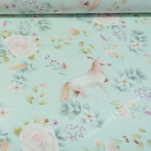 Horse Liberty softmint Hilco Baumwoll-Stretch-Jersey Kinderstoff Pferde 50 cm, 21.20 EUR/m