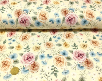 Cute Roses vanilla Hilco French Terry floral fabric roughened sweat fabric 25 cm, 21.64 EUR/meter