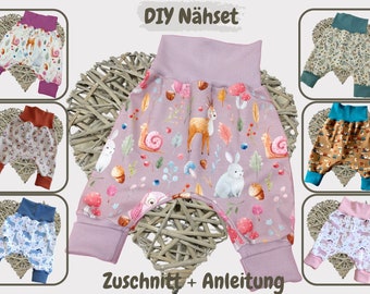 DIY Nähset Baby Pumphose Stoffzuschnitte Nähpaket Jersey plus Bündchen Geschenk Baby verschiedene Designs