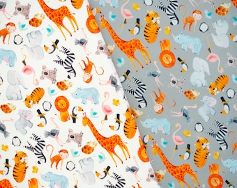 Tomke Animals Swafing French Terry Sweat fabric Wild animals Children's fabric white or grey 50 cm 17.98 EUR/meter