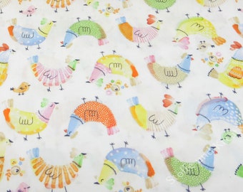 Chicken Hilco cotton woven fabric organic fabric white chickens in spring colors 50 cm 22.70 EUR/meter