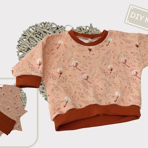 Kit da cucito fai-da-te per felpa con tagli di tessuto per bambini, kit da cucito maglione oversize in jersey waffle albicocca-ruggine, set da cucito regalo per bambini