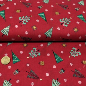 Christmas Wood Christmas fabric red cotton woven fabric Christmas trees 50 cm, 9.40 EUR/meter