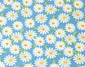 Hello Margy Hilco blue white cotton jersey children's fabric daisies JaTiJu 50 cm, 25.18 EUR/meter