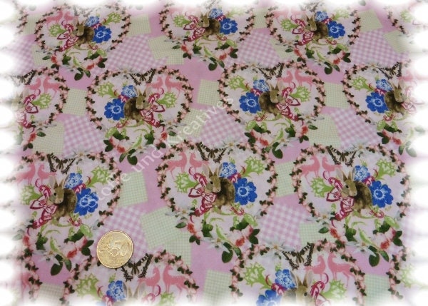 Seefeld Dream Rabbit Hilco tecido de fantasia de tecido de algodão rosa para dirndl 50 cm, 23 EUR/metro
