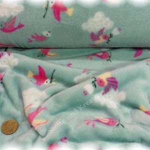 Flying Birds soft mint Kuschelnicky Kinderstoff Fleece Plüsch Flanell Fleece 25 cm, 17 EUR/m