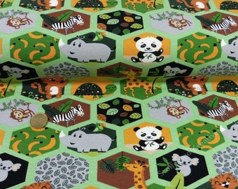 Benedikt cotton stretch jersey green children's fabric with animals by the meter 25 cm, 14.60 EUR/meter