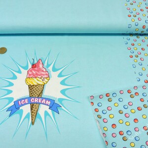 Ice Cream Panel Hilco Baumwoll-Jersey türkis Kinderstoff Eistüte Motivstoff Panelstoff