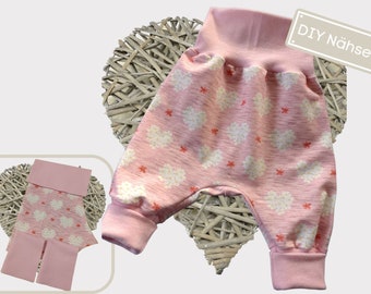 DIY sewing kit baby bloomers sew fabric cuts jersey flower hearts plus cuffs pink gift baby girl