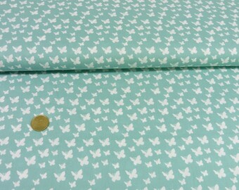 Papillon mint green Cotton poplin woven fabric by the meter butterflies 50 cm, fabric for clothing and crafts 12.20 EUR/meter