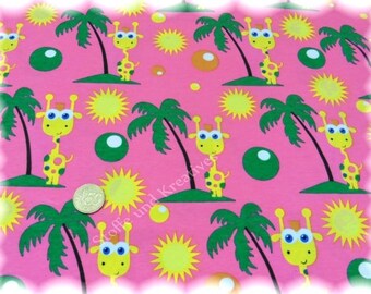 Giraffes on holiday Stretch jersey pink cotton children's fabric 50 cm, 13.98 EUR/meter