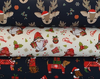 Holly Swafing Weihnachtsstoff Sweatstoff mit Wichtel, Rehe oder Hunde 50 cm, 22.98 EUR/m