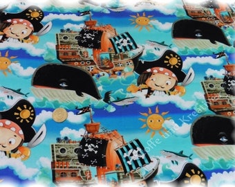 Little Pirate stretch jersey turquoise cotton shirt children's fabric 50 cm, 13.98 EUR/meter
