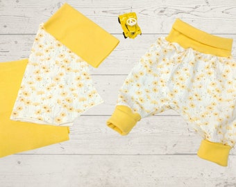 DIY Set Sewing Package Pump Pants Fabric Cuts for Baby Pants Jersey White Yellow plus Cuff Yellow Sewing Set Gift Baby