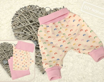 DIY Set Sewing Package Pump Pants Fabric Cuts for Baby Pants Jersey Rainbow plus Cuff Pink Sewing Set Gift Baby