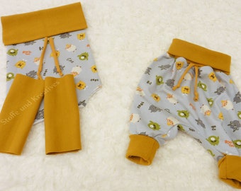 Fabric Blanks DIY Sewing Pack Pump Pants Baby Size 50-56 or 62-68 Jersey Monster Grey Plus Cuffs Mustard Gift Baby Boy