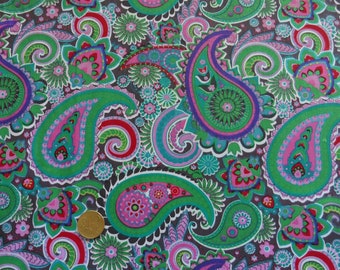 Rosalita Baumwolle Webware Paisley und Blumen Popeline anthrazit grün  50 cm