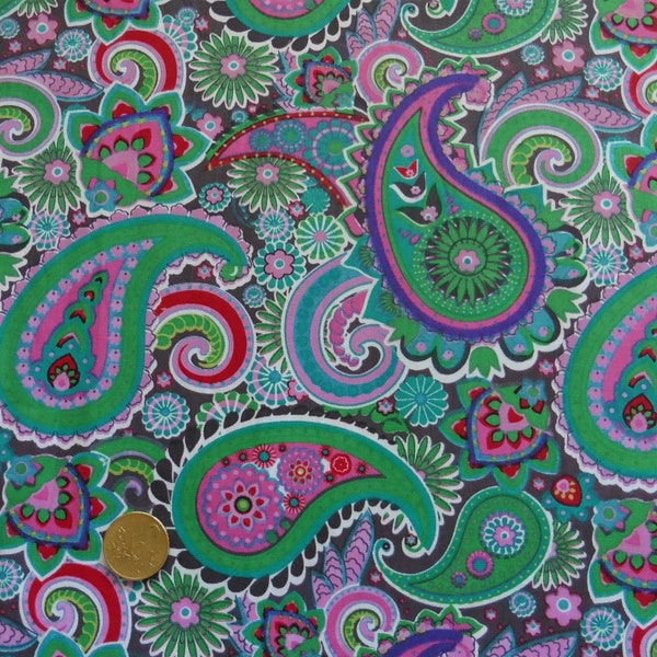 Rosalita Baumwolle Webware Paisley und Blumen Popeline anthrazit grün  50 cm