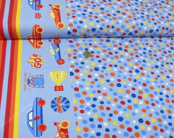 Dots Go Hilco blau Baumwolljersey Kinderstoff Fahrzeuge und Punkte JaTiJu 50 cm 22.40 EUR/m