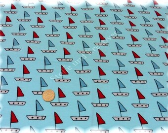 Maritime Boat Stretch Jersey turquoise cotton shirt fabric children's fabric cotton jersey for children 50 cm, 14.38 EUR/meter