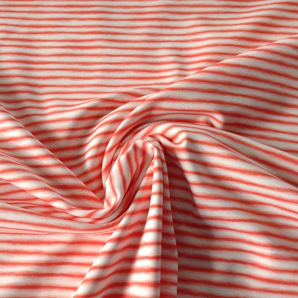 Tessuto a righe per bambini in jersey di cotone Mini Stripe Hilco bianco corallo 50 cm, 24,80 EUR/metro