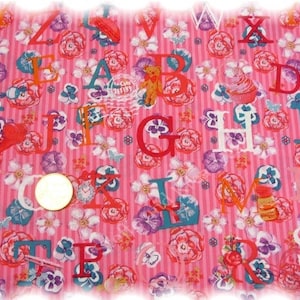 So cute Anna cotton woven fabric with letters and flowers school bag fabric girl pink 50 cm 10.50 EUR/meter