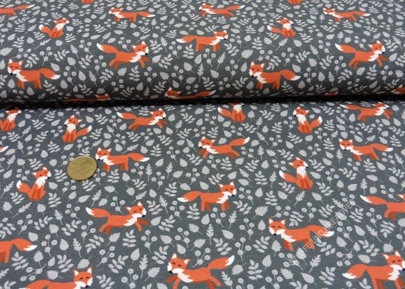 Franz Fuchs Hilco grau Baumwoll-Jersey Kinderstoff mit Füchsen JaTiJu 25 cm  22.84 EUR/m
