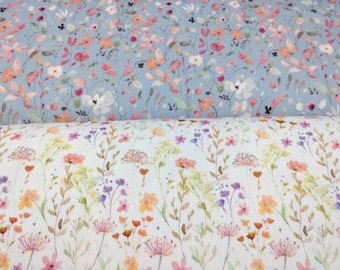 Lisa Rippjersey ecru oder blau Blumenstoff Rippenstoff 50 cm, 20.90 EUR/m