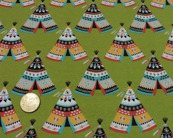 Cowboy Tipi Hilco green fabric for kids cotton Elastic-Jersey 25 cm, 20.28 EUR/m