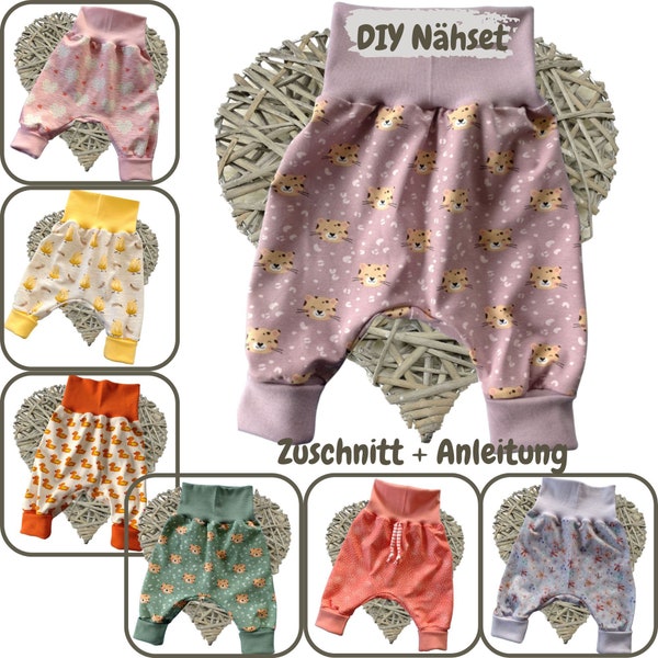 DIY Nähset Baby Pumphose Stoffzuschnitte Nähpaket Jersey plus Bündchen Geschenk Baby nähen verschiedene Designs