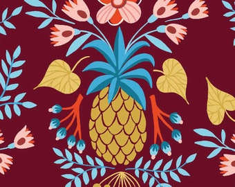 At the Beach Hamburger Liebe Design Sweet Pineapple bordeaux cotton satin 50 cm
