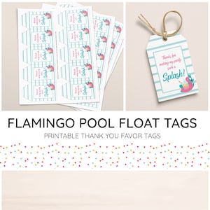Flamingo Pool Float Printable Thank You Tags | Favor Bag Tags, Pool Party, Summer, Flamingos, Beach Party, Birthday, Bachelorette