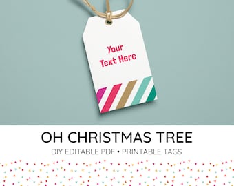 Oh Christmas Tree Printable Tags | Editable PDF | Christmas Party, Holiday, Modern, Gift tags, Name tags, Labels, Colourful